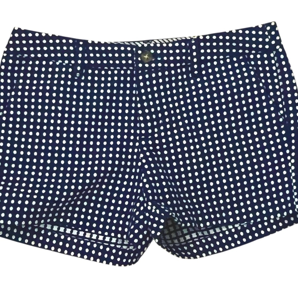 Merona Size 4 Navy Blue & White Polka Dot Flat Front Chino Shorts Pockets NWOT